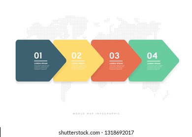 Abstract minimal arrows design with world map background infographic template.