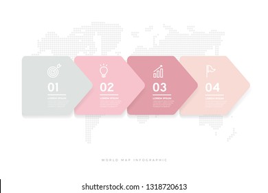 Abstract minimal arrows design with world map background infographic template.