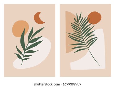 Abstract Minimal Art With Plant. Minimal Trendy Art Vector Flat Illustration. Poster Print