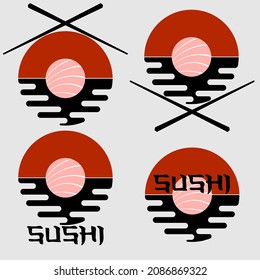 abstract minimal asian food logo with chopsticks and sushi