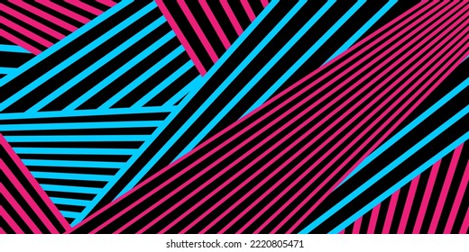 Abstract minimal background with blue, pink and black stripes. Vector geometric design