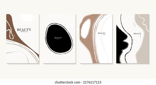 Abstract minimal background brown design. ink template modern drawing boho design card. Beauty Drawing trendy Cover set, poster, flyer in vector 