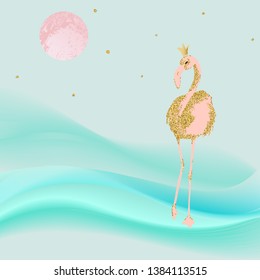 Abstract minimal background with flamingo.  Vector illustration