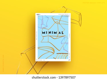 Abstract minimal background. Geometric 3d shapes. Modern poster Design Art composition realistic metal golden objects. yellow and blue color Abstract minimal background. Geometric 3d shapes. Modern poster Design Art composition realistic metal golden objects. yellow and blue color