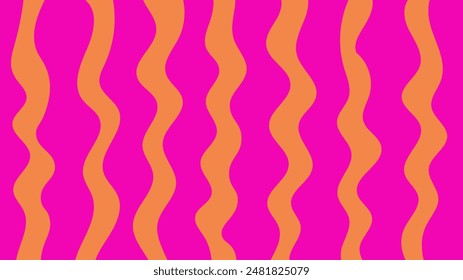 Abstract Minimal Background with Modern Wavy Texture. Vibrant flowing social media template with bright neon pink and orange colors. Trendy bending geometry design. 1920x1080 ratio Vector illustration