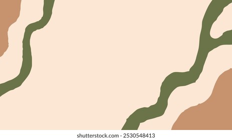 Abstract Minimal Background with Natural Organic Shapes. Earthly colored 1920x1080 ratio social media backdrop with liquid spots and fluid biomorphic forms. Vector illustration