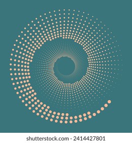 Abstract minimal background. Optical art pattern. Design spiral dots backdrop. Optical illusion logotype. Vector template. Peach fuzz.