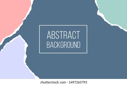 Abstract minimal background with torn paper sheets in pastel colors. Greeting card template in collage style. Modern collage of paper design with ripped edges. Vector Illustration.