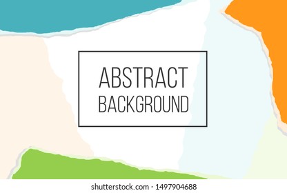 Abstract minimal background with torn paper sheets in pastel colors. Greeting card template in collage style. Modern collage of paper design with ripped edges. Vector Illustration.