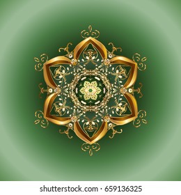 Abstract minimal background. Vector golden snowflakes on a colorfil background.
