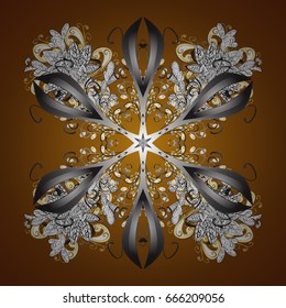 Abstract minimal background. Vector golden snowflakes on a brown background.