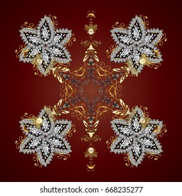 Abstract minimal background. Vector golden snowflakes on a brown background.