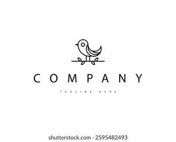 abstract minimal bird on a branch logo design