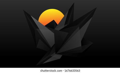 Abstrakter minimaler schwarzer Hintergrund dekorativ mit Dreieck Low-Poly-Geometrie. Die Vorlage für Designelemente kann für Hintergrund, Bildschirmhintergrund, Textur, Banner, Vektorillustration und Illustration verwendet werden