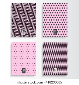 Abstract minimal black and pink flyer or book cover design set with zig-zag, waves and dots pattern background and your text 
Eps 10 stock vector illustration 