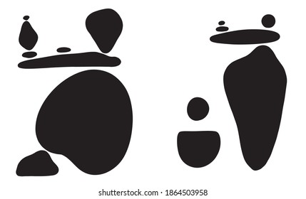 Abstract minimal black and white balanced stones vector set illustration