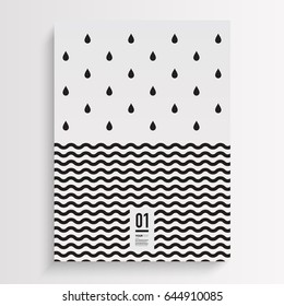 Abstract Minimal Black And White Flyer Design With Rain Drops And Wave Lines Background Eps 10 Stock Vector Illustration 