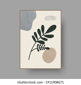 Resumen diseño botánico mínimo de afiches. Ilustración portadora de hojas de monstera tropical sobre fondo pastel. Elegante decoración de estilo boho de lujo. Dibujo de follaje para arte de pared, acuarela