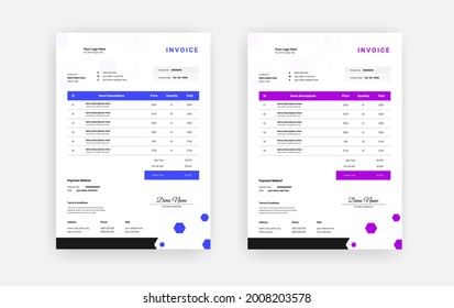 Abstract Minimal business invoice template design, Modern Professional corporate invoice template