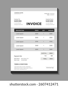 Abstract Minimal business invoice template design. Corporate Office Template Vector for Billing and Invoicing, Sales Invoice and Receipt Form Template Vector for Office. Business Invoice template.

