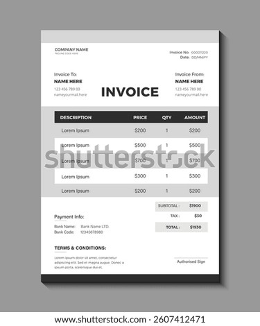 Abstract Minimal business invoice template design. Corporate Office Template Vector for Billing and Invoicing, Sales Invoice and Receipt Form Template Vector for Office. Business Invoice template.

