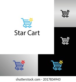 Resumen y diseño de logotipo de carrito mínimo con estrella, diseño de logotipo de compras
