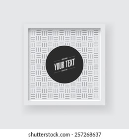 Abstract minimal circle sticker design with your text in white wooden picture frame on a wall  Eps 10 stock vector illustration 