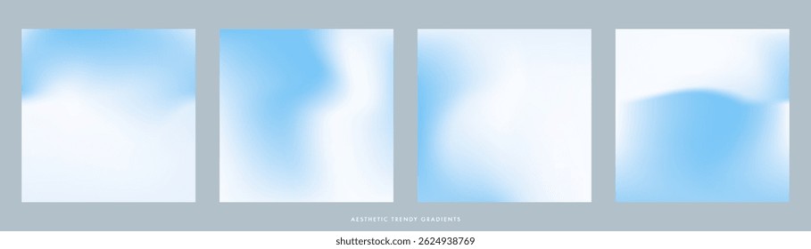 Abstract minimal cloudy blue sky square gradient background set. Air. Light blue color vector bg. Simple blur sky vector texture. Heaven theme design template for poster, social media ads, cover, sale