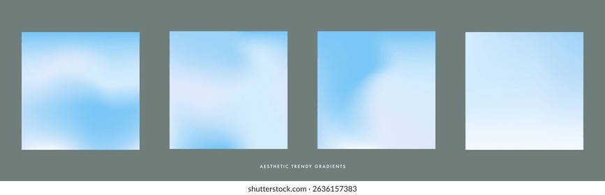 Abstract minimal cloudy blue sky square gradient background. Light blue color vector bg. Clear sky vector texture. Set of 4 square vector gradient background for poster, cover, banner, ig, social post