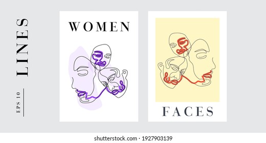 Abstract minimal Continuous line art or One Line Drawing women portrait line drawing  vector hand drawn illustration