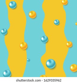 Abstract minimal contrast wavy tech background with glossy 3d balls. Vector design