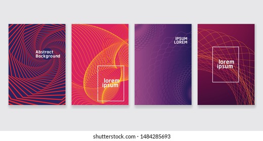 Abstract minimal covers modern design with Movement Effect. Wave Striped Backgrounds. Geometric Templates Set with Flow Lines. Abstract Distortion for Brochure, Magazine, Music Poster, Book. - Vector