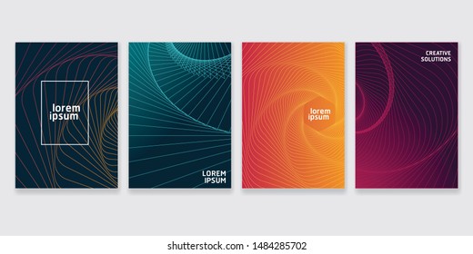 Abstract minimal covers modern design with Movement Effect. Wave Striped Backgrounds. Geometric Templates Set with Flow Lines. Abstract Distortion for Brochure, Magazine, Music Poster, Book. - Vector