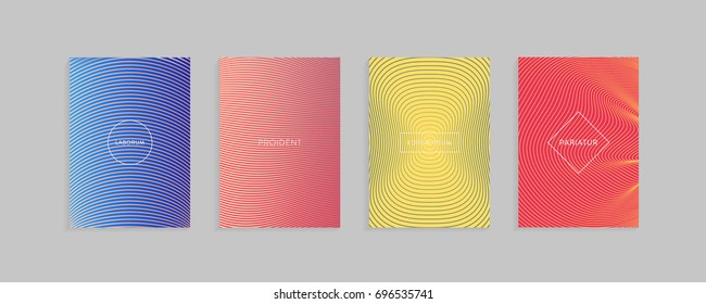 Abstract minimal covers vector design template. Set of linear geometric patterns with halftone gradients