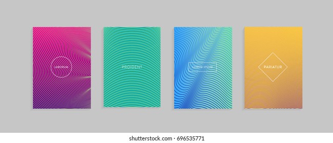 Abstract minimal covers vector design template. Set of linear geometric patterns with halftone gradients