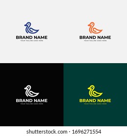 Abstract minimal creative Duck Logo design. Linear style Luxury lineart icon. Outline Swan Bird Logotype Jewelry Fashion concept. Duck logo. Bird logo. Hunting, Bird line art. Bird flat logo.