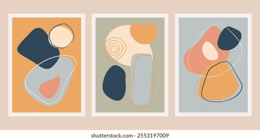 Abstractas arte de pared creativo mínimo con Formas orgánicas. Afiches de arte moderno. Impresiones contemporáneas de arte mural para carteles, portada, redes sociales