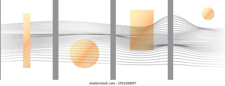 Abstract minimal design collection. Gold and black wave background. Elegant poster template. Trendy landscape.