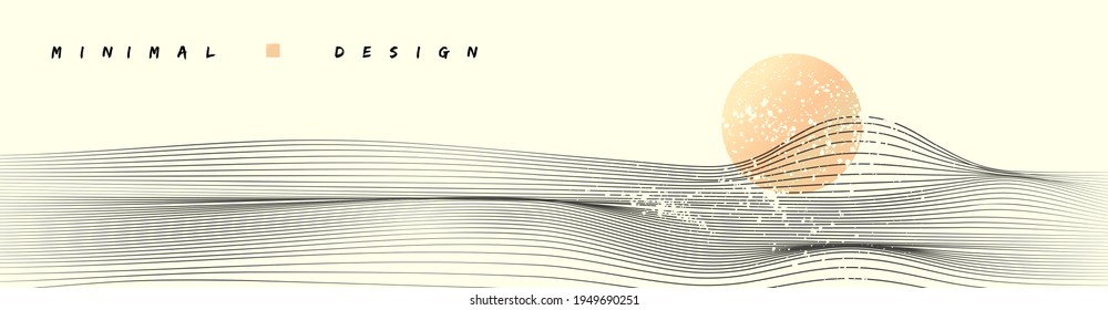 Abstract minimal design. Gold and black wave background. Elegant poster template. Trendy landscape.