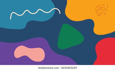 Abstract minimal design with playful wavy elements and vivid color fields. Suitable for web, digital media, and prints.