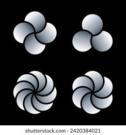 Abstract minimal designs isolated on  black background. Geometric logotype designs. Vector illustration.