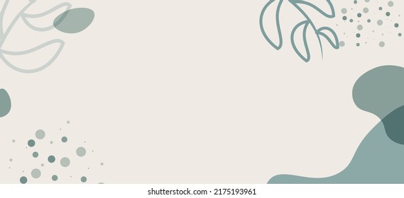 Abstract minimal earth tone long banner template. Organic shapes floral and leaves vector background with copy space for text. social cover.