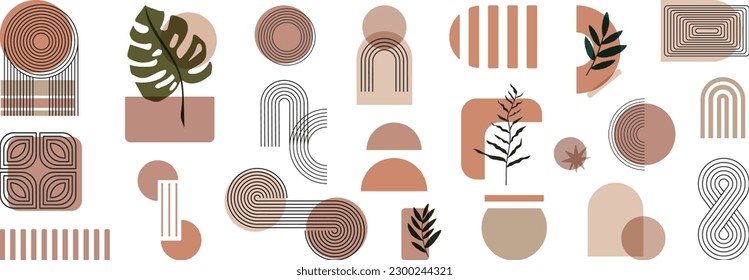 Abstract minimal element mid century vector set. Boho wall decor. Mid century modern minimalist art print