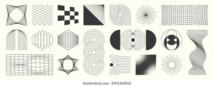 Abstract minimal element mid century vector set. Aesthetic contemporary stripe line art, geometric shape in monochrome. Art form design for wall art, decoration, wallpaper.
