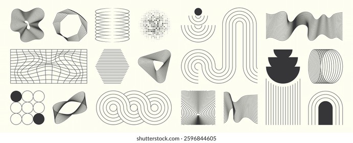 Abstract minimal element mid century vector set. Aesthetic contemporary stripe line art, geometric shape in monochrome. Art form design for wall art, decoration, wallpaper.