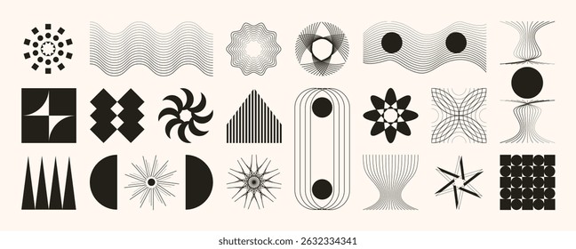 Abstract minimal element mid century vector set. Aesthetic contemporary stripe line art, geometric shape in monochrome. Art form design for wall art, decoration, wallpaper.