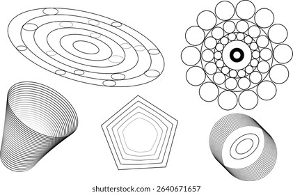  Abstract minimal element mid century vector set, pattern with circles, A simple coloring page with large and small circles, Set of abstract black white geometric shapes vector.