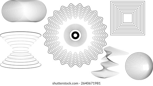  Abstract minimal element mid century vector set, pattern with circles, Happy Holidays card with modern geometric background, Set of abstract black white geometric shapes vector.