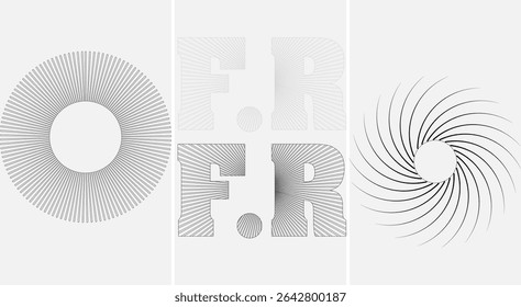 Abstract minimal element mid century vector set, Abstract geometric shapes and grids, Spiral Vector Illustration, Set of 3D Elements, Vector set of minimalism Geometric Shapes. Hand drawn circles.