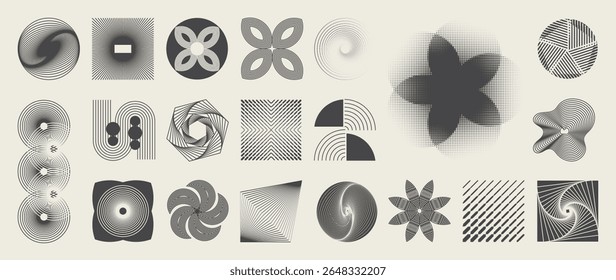 Abstract minimal element mid century vector set. Aesthetic contemporary stripe line art, vintage geometric shape in monochrome. Atomic age Art form design for wall art, decoration, wallpaper.